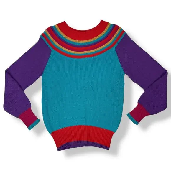 ❌SOLD❌1970's QUEENS WAY TO FASHION rainbow knit sweater made in Korea - Picture 10 of 17